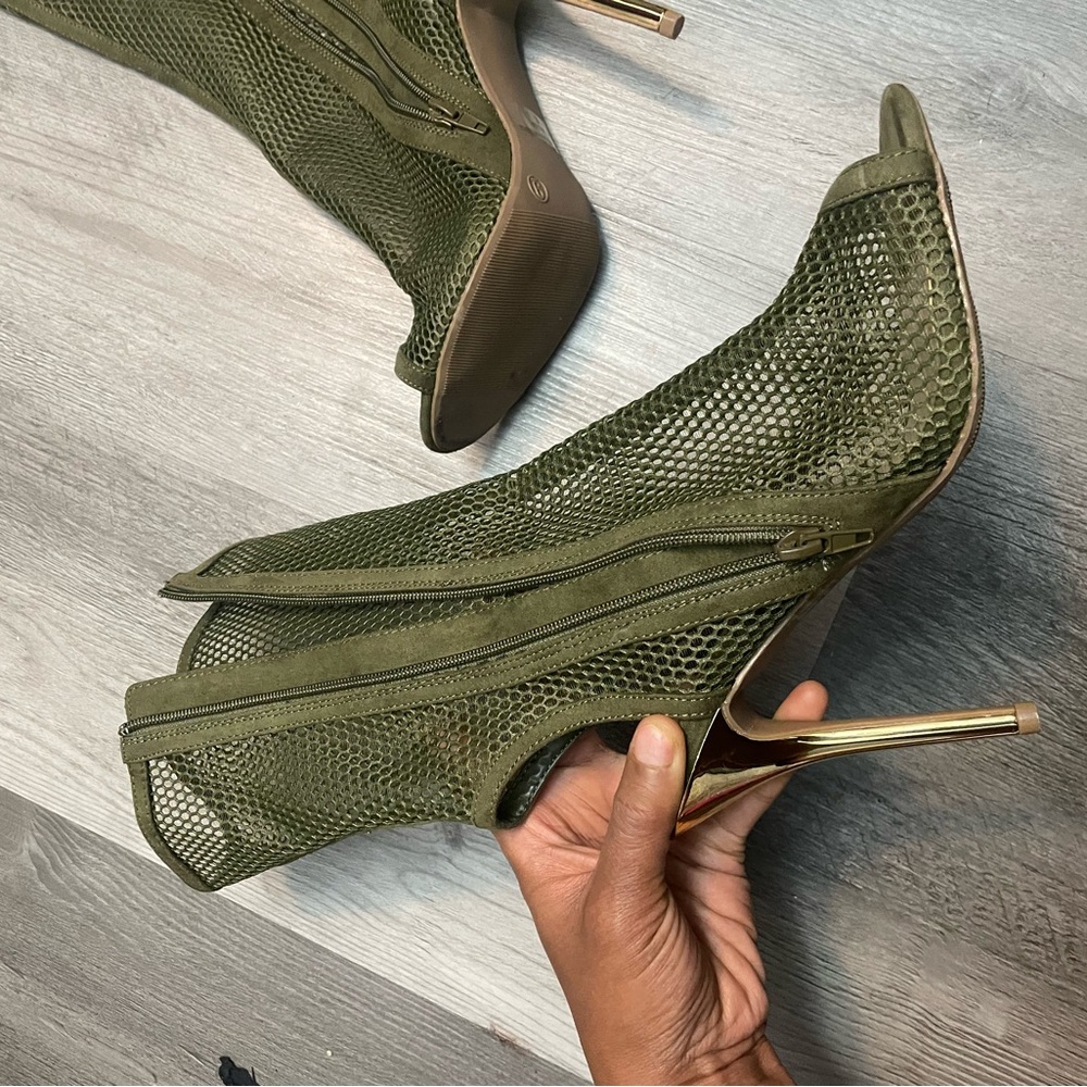 Wild Diva Olive Mesh Stiletto Heels